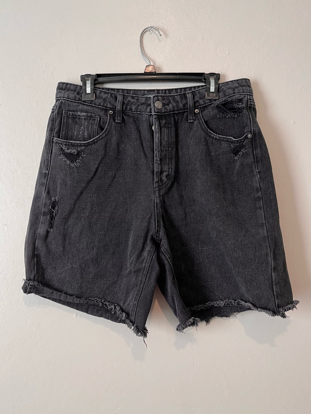 Women's Black Washed Distressed Denim Shorts